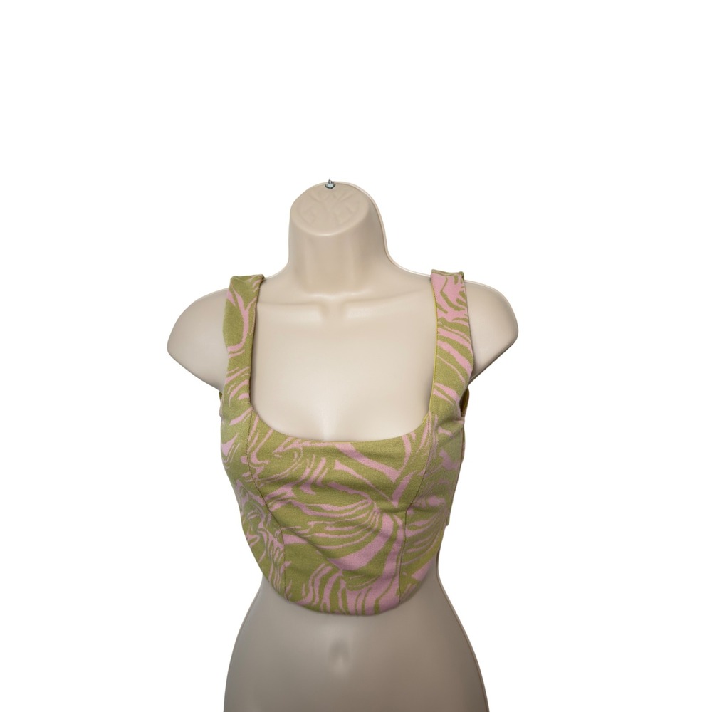 Zara Small Green PInk Retro Boho Hippie Vibes Cropped Top Casual